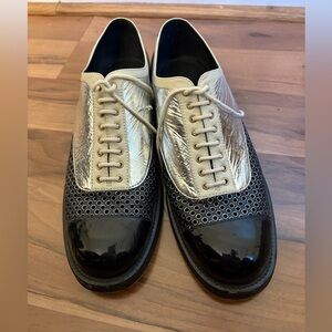 ***CHANEL*** Rare Vintage Perforated Metallic & Patent Leather Lace-Up Brogues